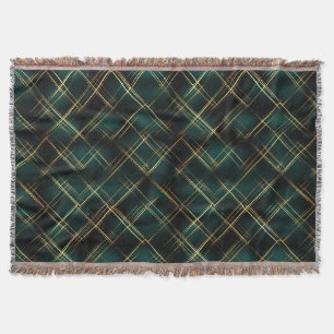 Elegant Gold & Dark Green Tartan Plaid Christmas Throw Blanket