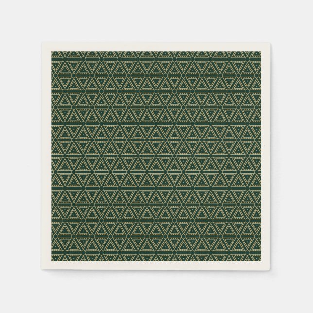 Elegant gold dark pine green geometric pattern napkin (Front)