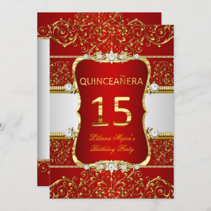 Elegant Gold Dark Red Glamour Quinceanera Invitation
