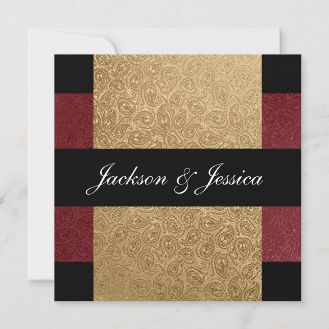 Elegant Gold Dark Red Paisley Engagement Party Invitation (Front)