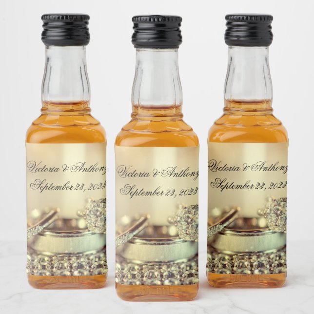 Elegant Gold  Date Name Script Wedding  Liquor Bottle Label (Bottles)