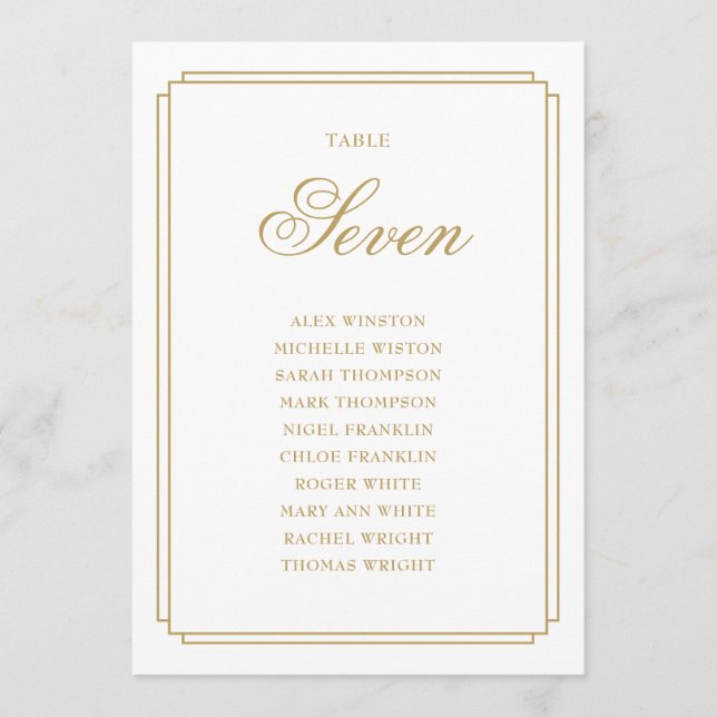 Elegant Gold Deco Table Number Seating Chart (Front)