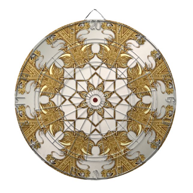 Elegant Gold Decorative Floral Dartboard (Front)