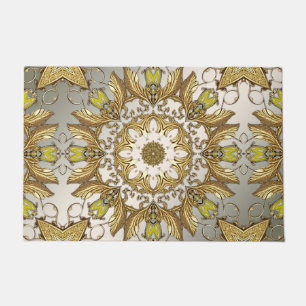 Elegant Gold Decorative Floral Doormat