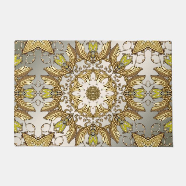 Elegant Gold Decorative Floral Doormat (Front)