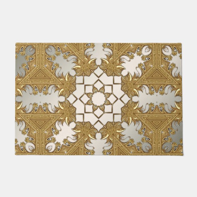 Elegant Gold Decorative Floral Doormat (Front)