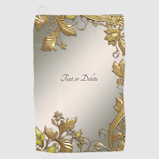 Elegant Gold Decorative Floral Golf Towel (Front)