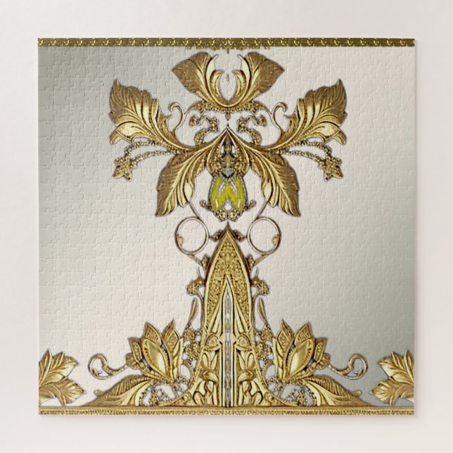 Elegant Gold Decorative Floral Jigsaw Puzzle (Vertical)