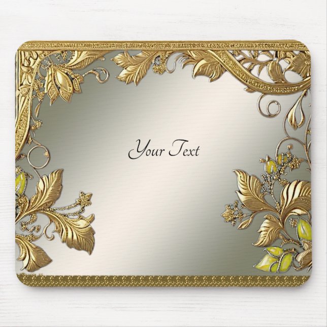 Elegant Gold Decorative Floral Mousepad (Front)