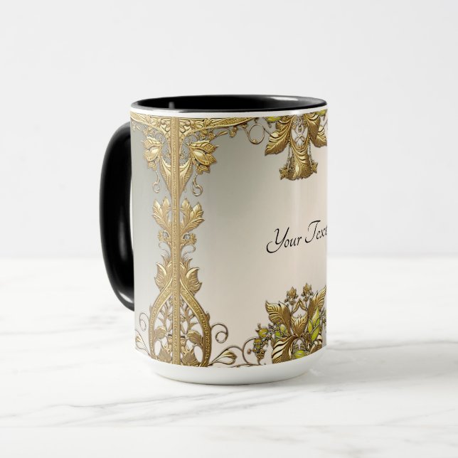 Elegant Gold Decorative Floral Mug (Front Left)