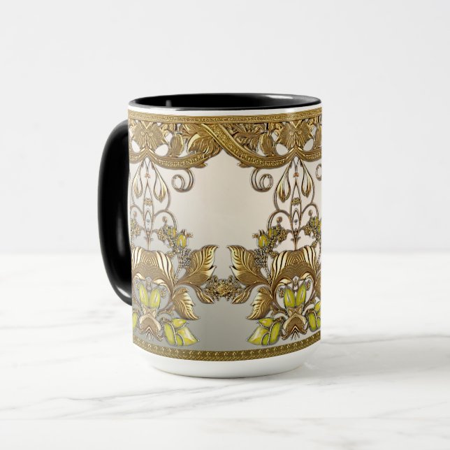 Elegant Gold Decorative Floral Mug (Front Left)
