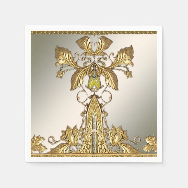 Elegant Gold Decorative Floral Napkins (Front)