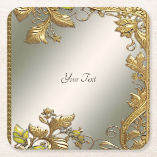 Elegant Gold Decorative Floral Paper Coaster
