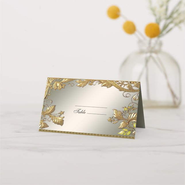 Elegant Gold Decorative Floral Place Card (Front)