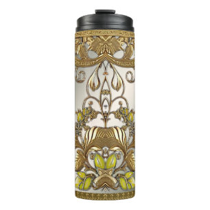 Elegant Gold Decorative Floral Thermal Tumbler