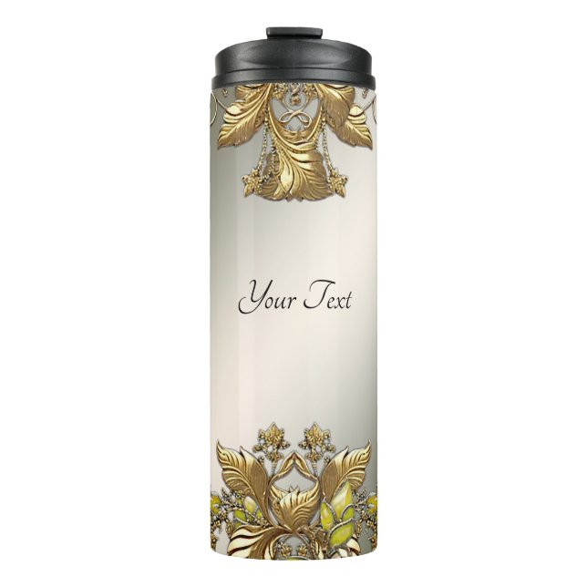Elegant Gold Decorative Floral Thermal Tumbler (Front)