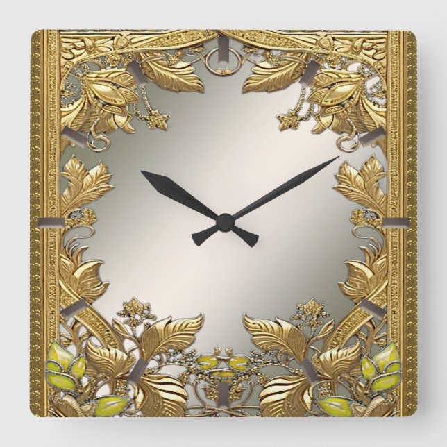Elegant Gold Decorative Floral Wall Clock (Front)