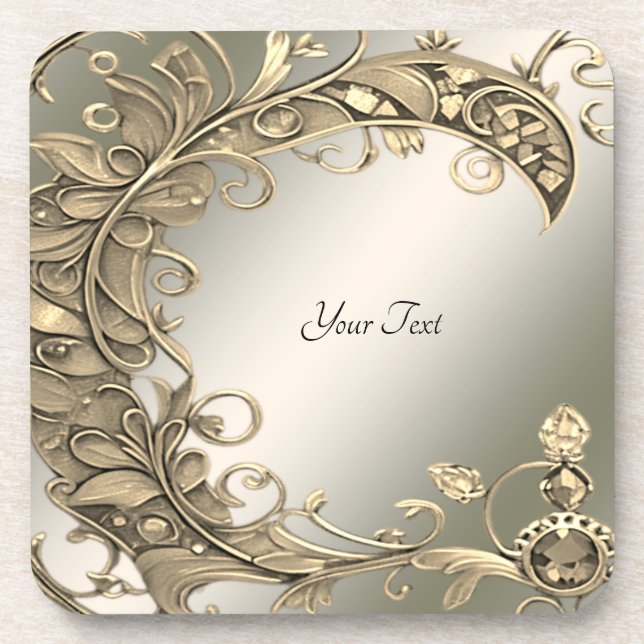 Elegant Gold Decorative Hard Plastic Coaster (Front)