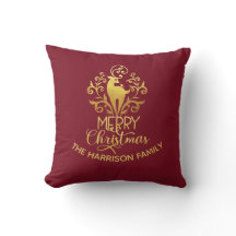 Elegant Gold Deer Merry Christmas Red