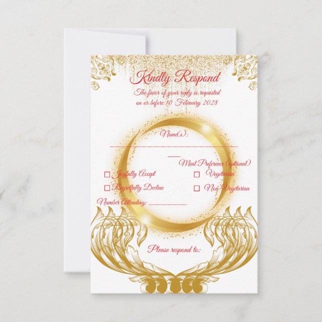 Elegant Gold Design RSVP Card on White (Front)