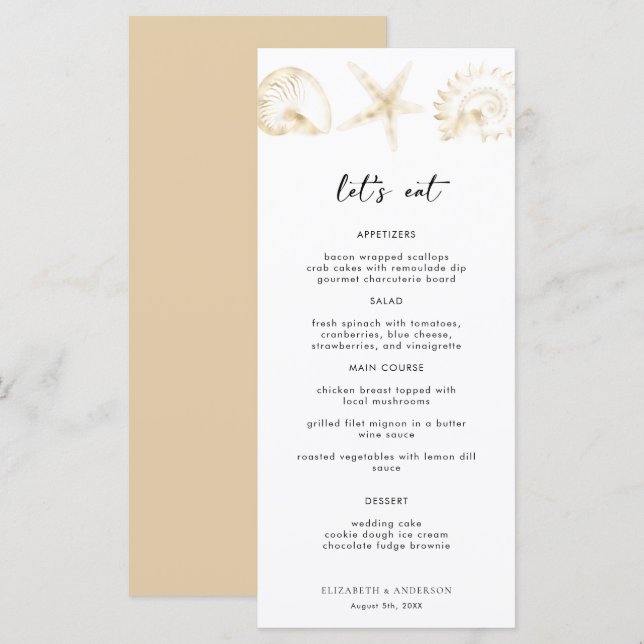 Elegant Gold Destination Wedding Menu Card (Front/Back)