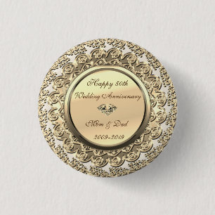 Elegant Gold Diamond 50th Wedding Anniversary 3 Cm Round Badge