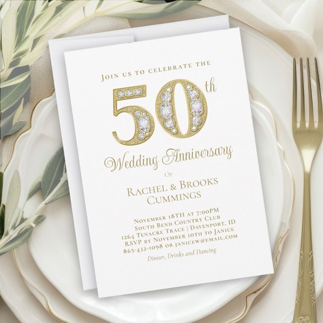 Elegant Gold Diamond 50th Wedding Anniversary  Holiday Card (Creator Uploaded)