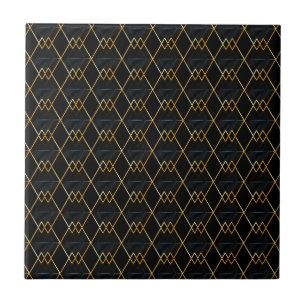 Elegant Gold Diamond and Dark Blue Pattern Ceramic Tile