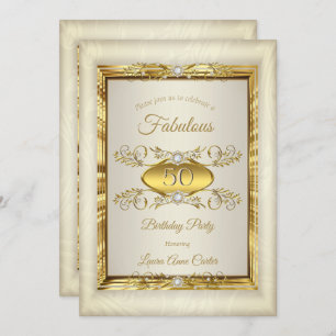 Elegant Gold Diamond Beige Cream Birthday Party Invitation