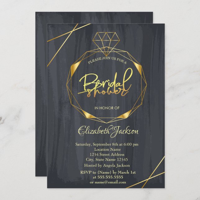 Elegant Gold Diamond Black Bridal Shower Invitation (Front/Back)