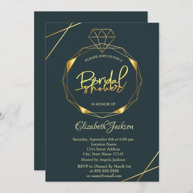 Elegant Gold Diamond Bridal Shower Invitation (Front/Back)