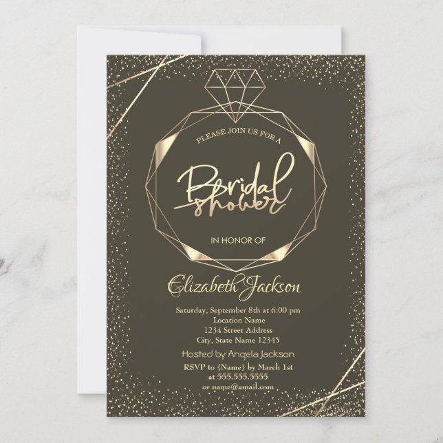 Elegant Gold Diamond Confetti Bridal Shower Invitation (Front)