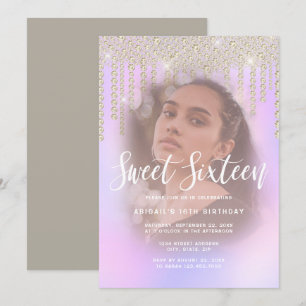 Elegant gold diamond drips purple sweet sixteen invitation