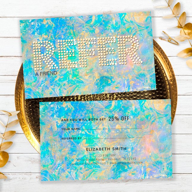 Elegant Gold Diamond Opal Stone Refer Referral Business Card (Front and Back)