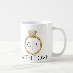 Elegant Gold Diamond Ring Monogram Wedding Mug