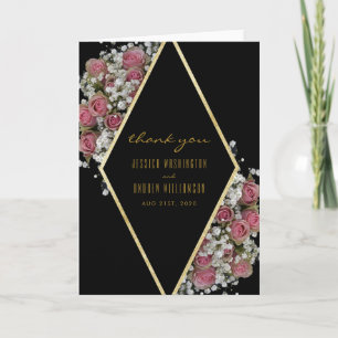 Elegant Gold Diamond & Roses Bouquet  Thank You Card