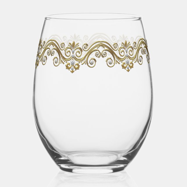 Elegant Gold Diamond  Stemless Wine Glass (Creator Uploaded)