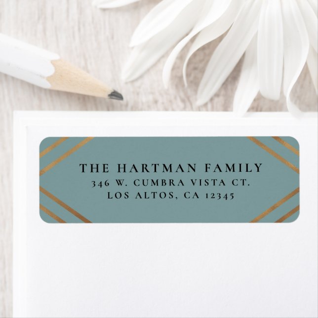 Elegant Gold Diamond Stripes | Light Teal Return Address Label (Insitu)
