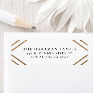 Elegant Gold Diamond Stripes   White Black Return Address Label