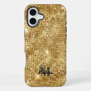 Elegant Gold Diamond Studded Pattern Monogram iPhone 16 Plus Case