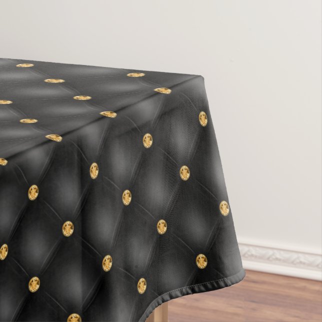 Elegant Gold Diamond Tufted Black Tablecloth (In Situ)