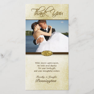 Elegant gold diamond wedding thank you photocard card