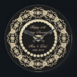 Elegant Gold Diamonds  25th Wedding Anniversary Large Clock<br><div class="desc">Elegant gold diamonds on black background.</div>