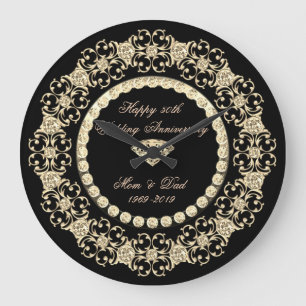 Elegant Gold Diamonds  25th Wedding Anniversary Large Clock