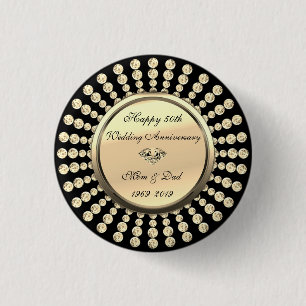 Elegant Gold  Diamonds 50th Wedding Anniversary 3 Cm Round Badge