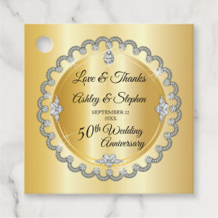 Elegant Gold Diamonds 50th Wedding Anniversary Favour Tags