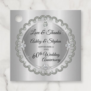 Elegant Gold Diamonds 60th Wedding Anniversary Favour Tags