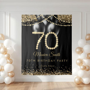 Elegant Gold Diamonds 70th Birthday Party Backdrop Tapestry