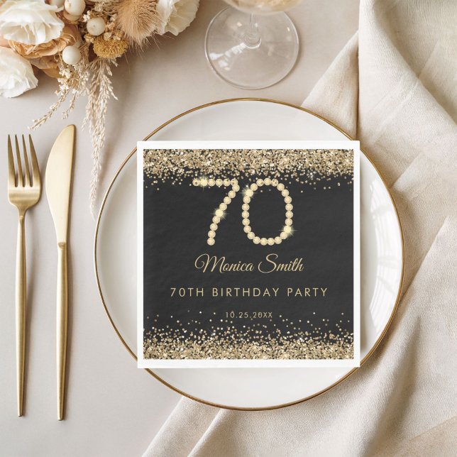 Elegant Gold Diamonds 70th Birthday Party  Napkin (Gold Diamonds 70th Birthday Party napkin)
