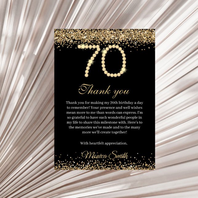 Elegant Gold Diamonds 70th Birthday Thank you Card (Gold Diamonds 70th Birthday Thank you card)